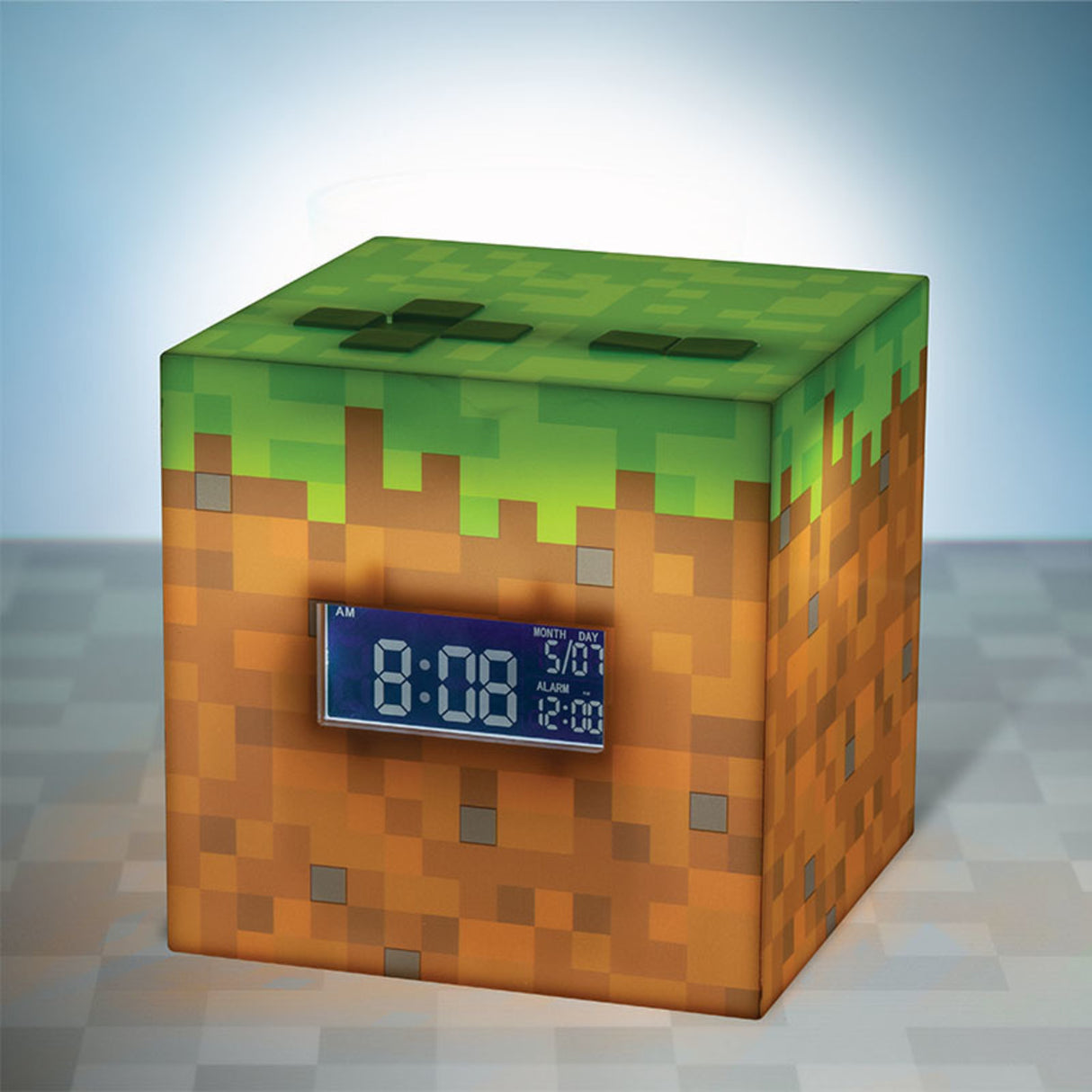 Minecraft Gras Block Wecker mit Leuchtfunktion