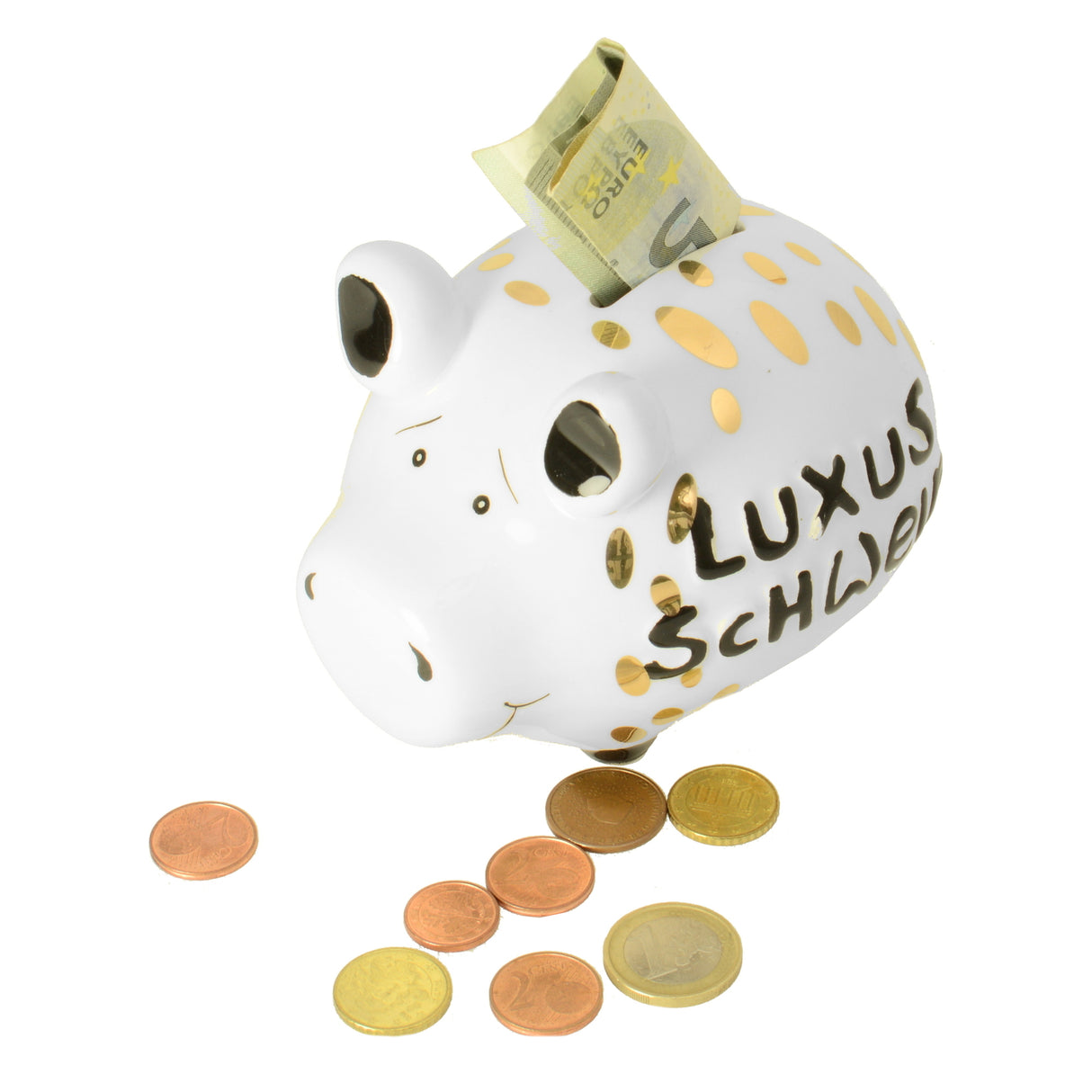 Luxus Schwein Sparschwein mit goldenen Punkten