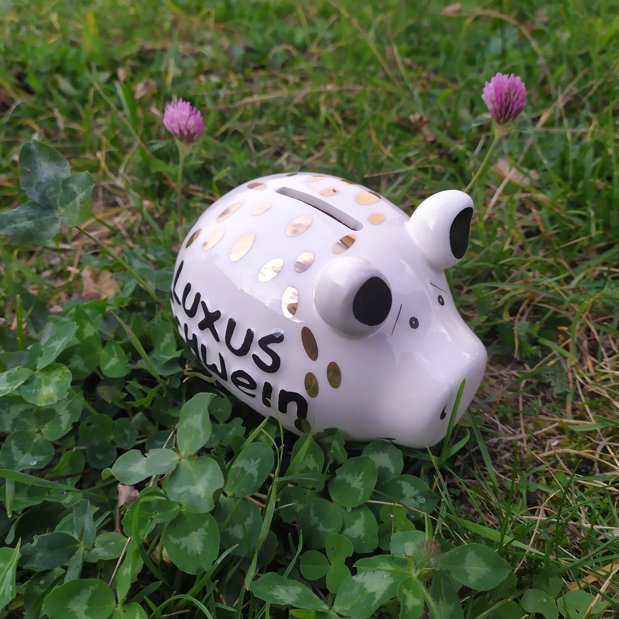Luxus Schwein Sparschwein mit goldenen Punkten