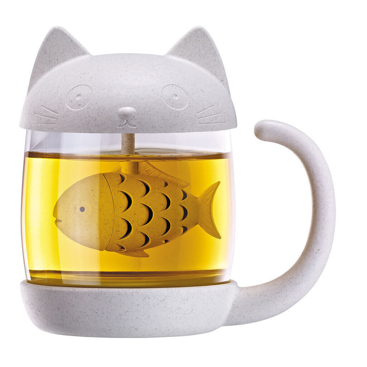 Katze Teeglas mit Teesieb im Deckel