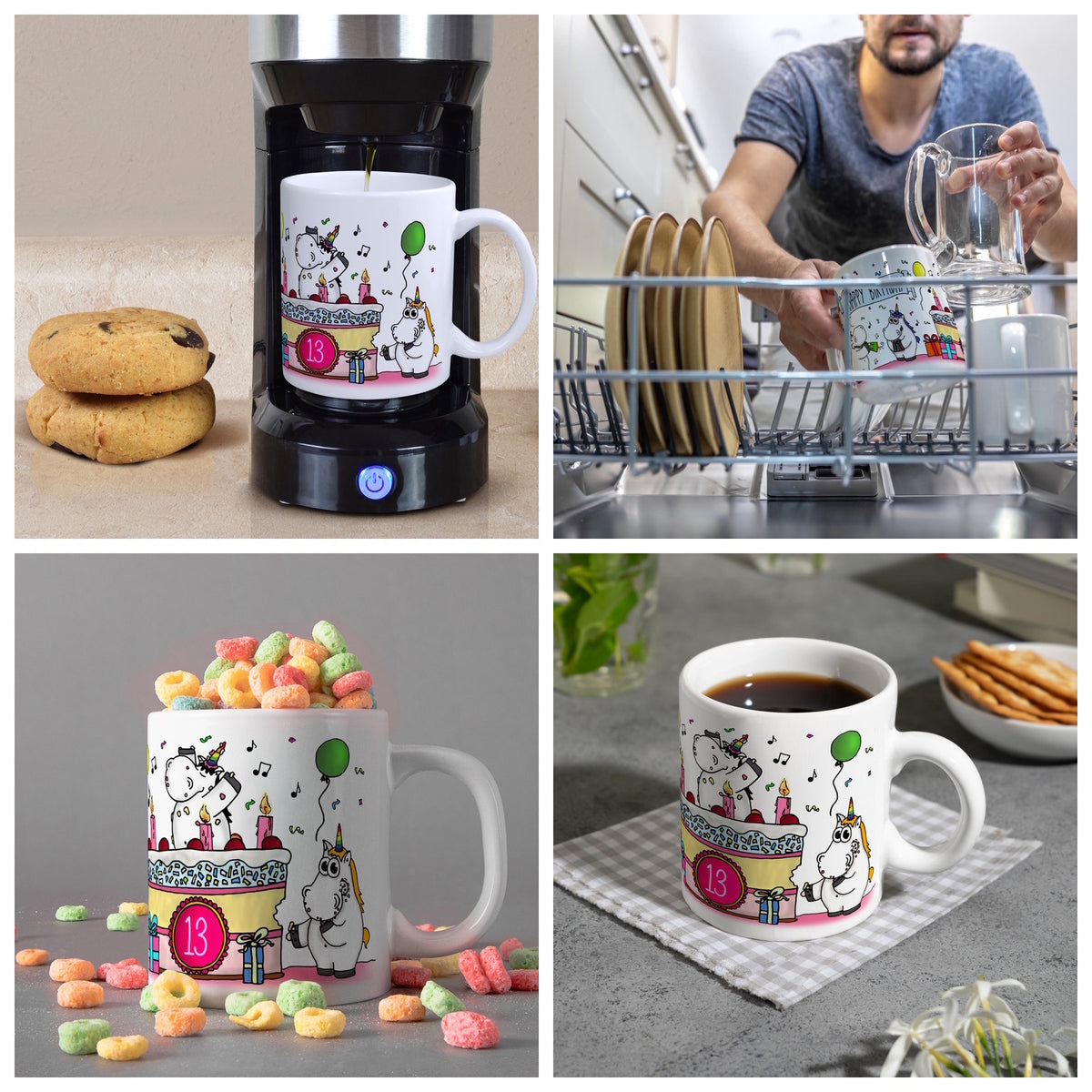 Kaffeebecher mit Einhorn Geburtstagsparty Motiv zum 13. Geburtstag