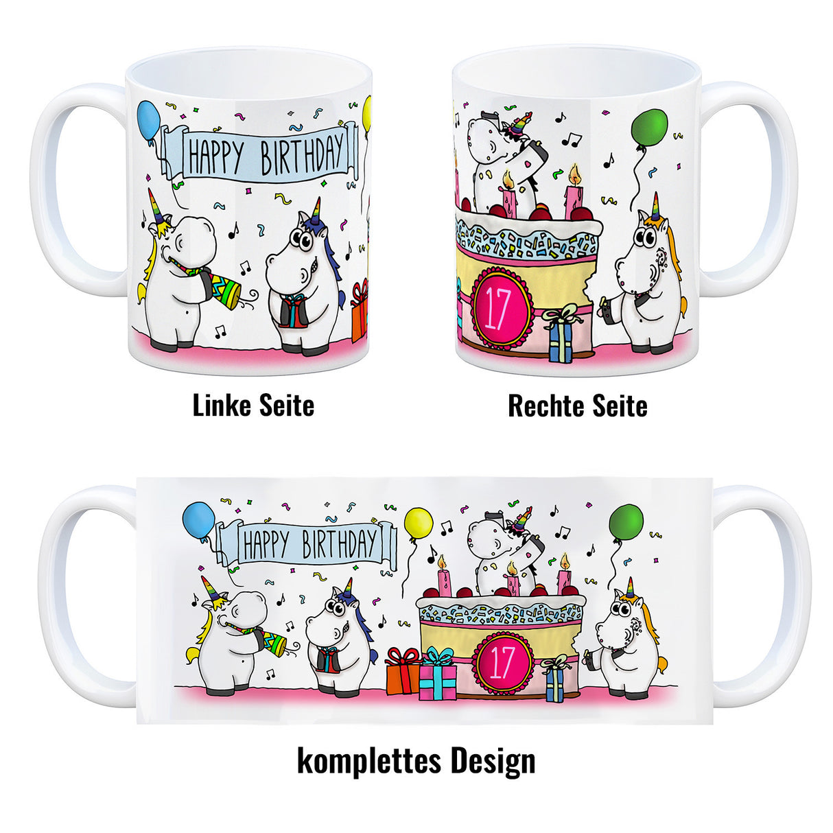 Kaffeebecher mit Einhorn Geburtstagsparty Motiv zum 17. Geburtstag