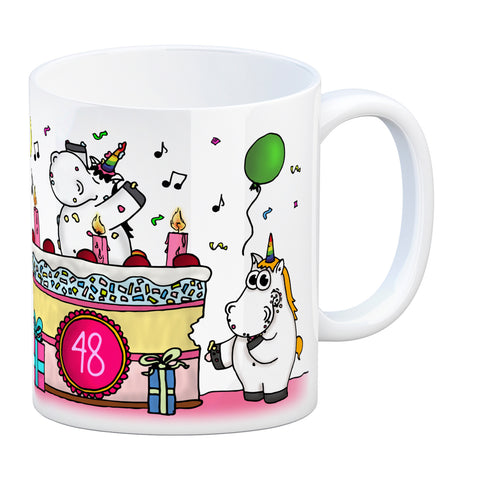 Kaffeebecher mit Einhorn Geburtstagsparty Motiv zum 48. Geburtstag