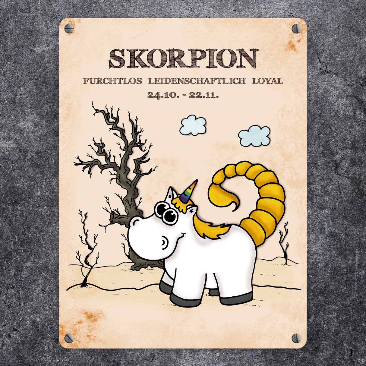 Honeycorns Einhorn Sternzeichen Skorpion Metallschild