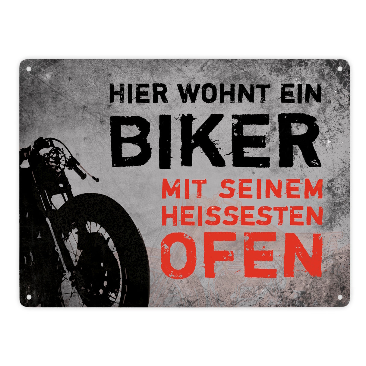 Metallschild mit Motorrad Motiv und Spruch: Hier wohnt ein Biker mit seinem ...