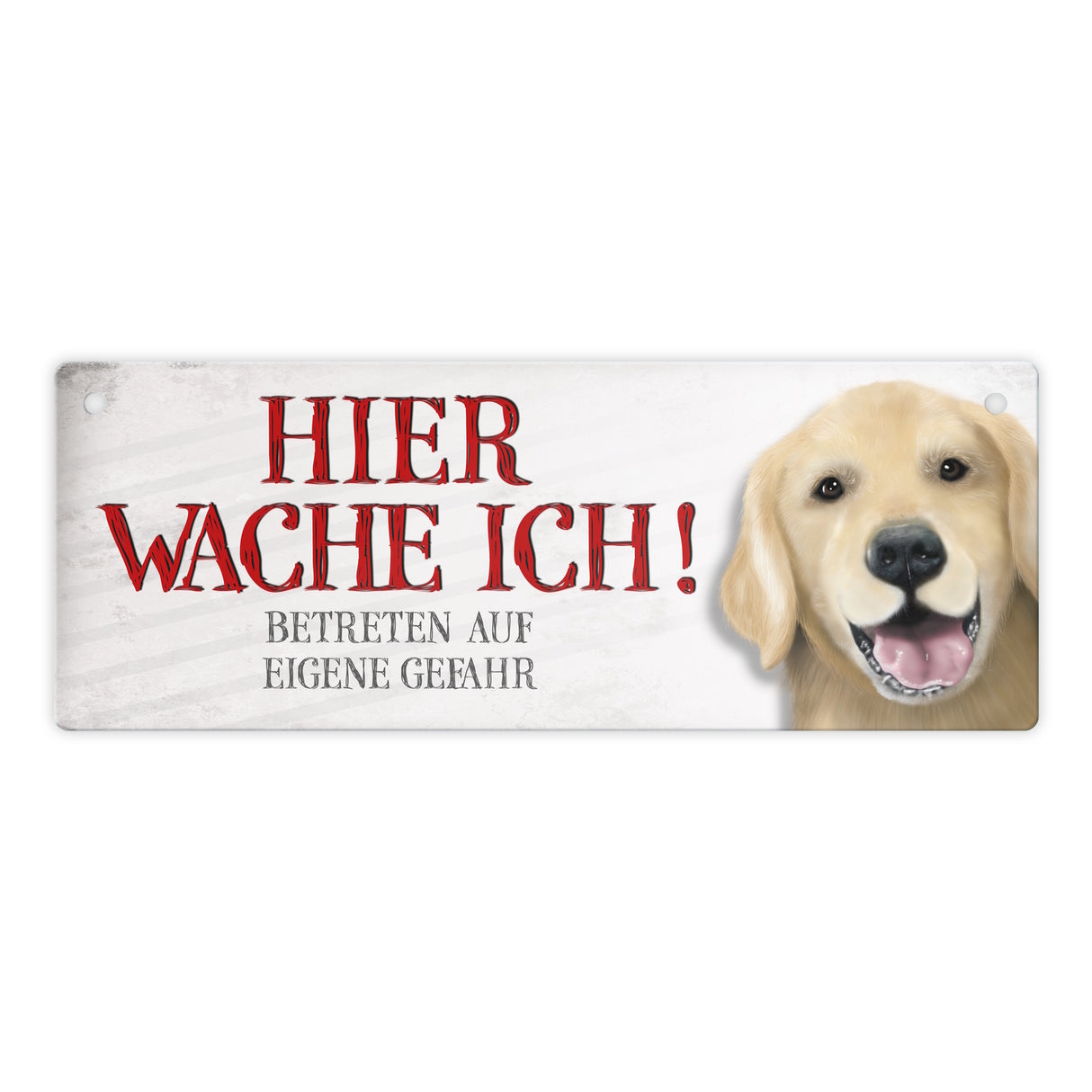 Metallschild mit Golden Retriever Motiv und Spruch: Betreten auf eigene Gefahr ...