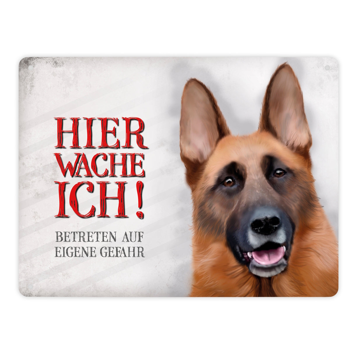 Metallschild mit Schäferhund Motiv und Spruch: Betreten auf eigene Gefahr ...