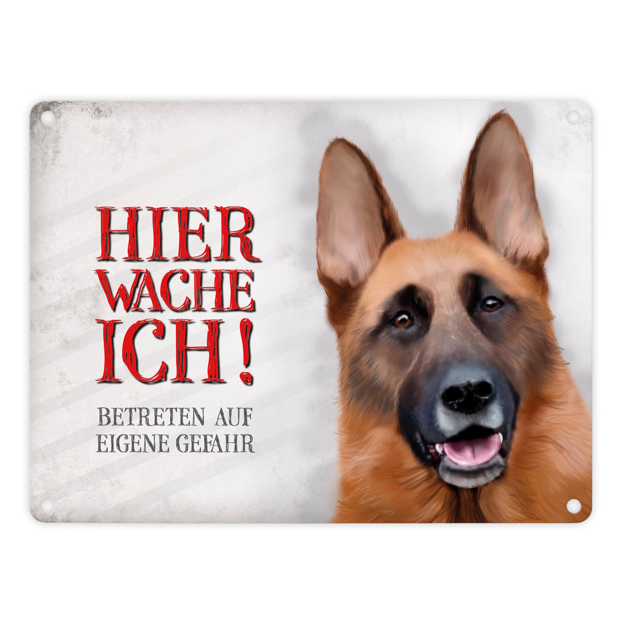 Metallschild mit Schäferhund Motiv und Spruch: Betreten auf eigene Gefahr ...
