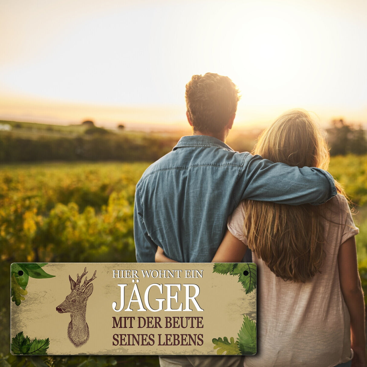 Metallschild mit Spruch: Hier wohnt ein Jäger - mit der ...