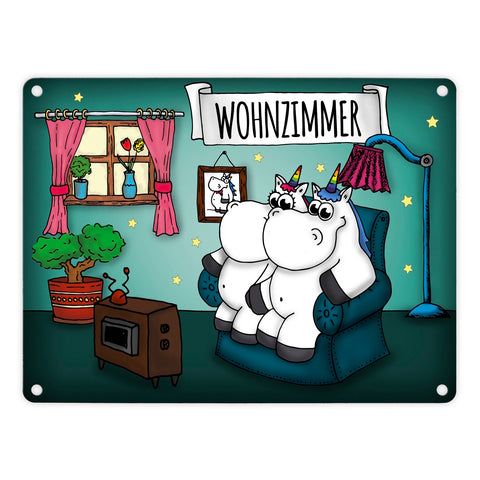 Honeycorns Metallschild mit Einhorn Wohnzimmer Motiv