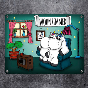 Honeycorns Metallschild mit Einhorn Wohnzimmer Motiv