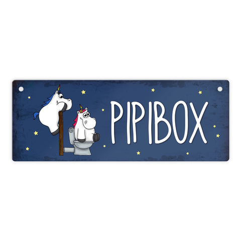Honeycorns Metallschild mit Einhorntoilette Motiv und Spruch: Pipibox