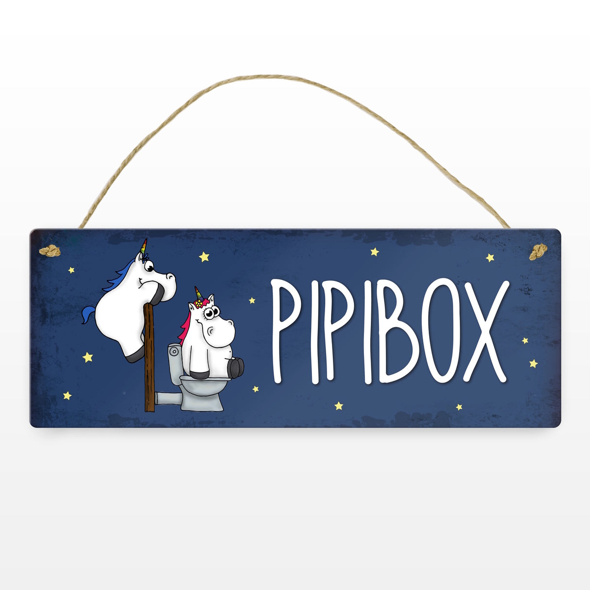 Honeycorns Metallschild mit Einhorntoilette Motiv und Spruch: Pipibox