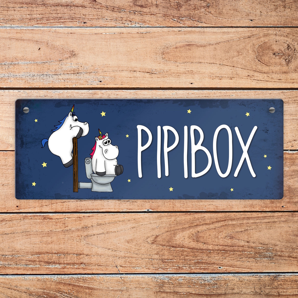 Honeycorns Metallschild mit Einhorntoilette Motiv und Spruch: Pipibox