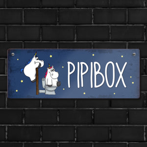 Honeycorns Metallschild mit Einhorntoilette Motiv und Spruch: Pipibox