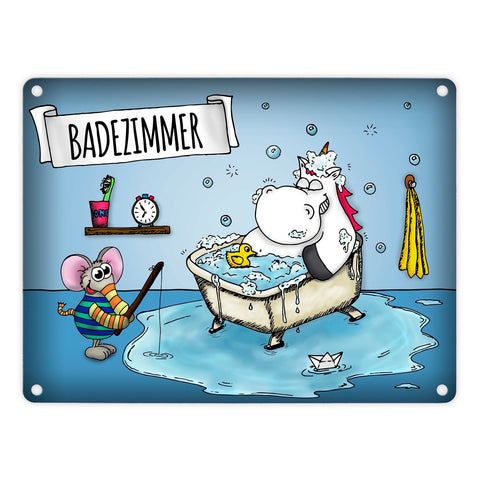Honeycorns Metallschild mit Einhorn Badezimmer Motiv
