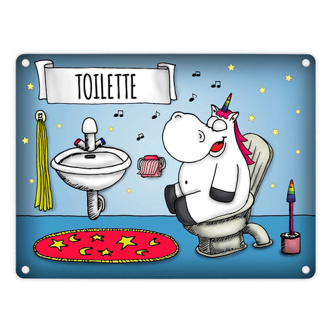 Honeycorns Metallschild mit Einhorn Toilette Motiv