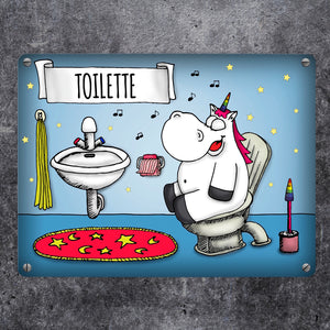 Honeycorns Metallschild mit Einhorn Toilette Motiv