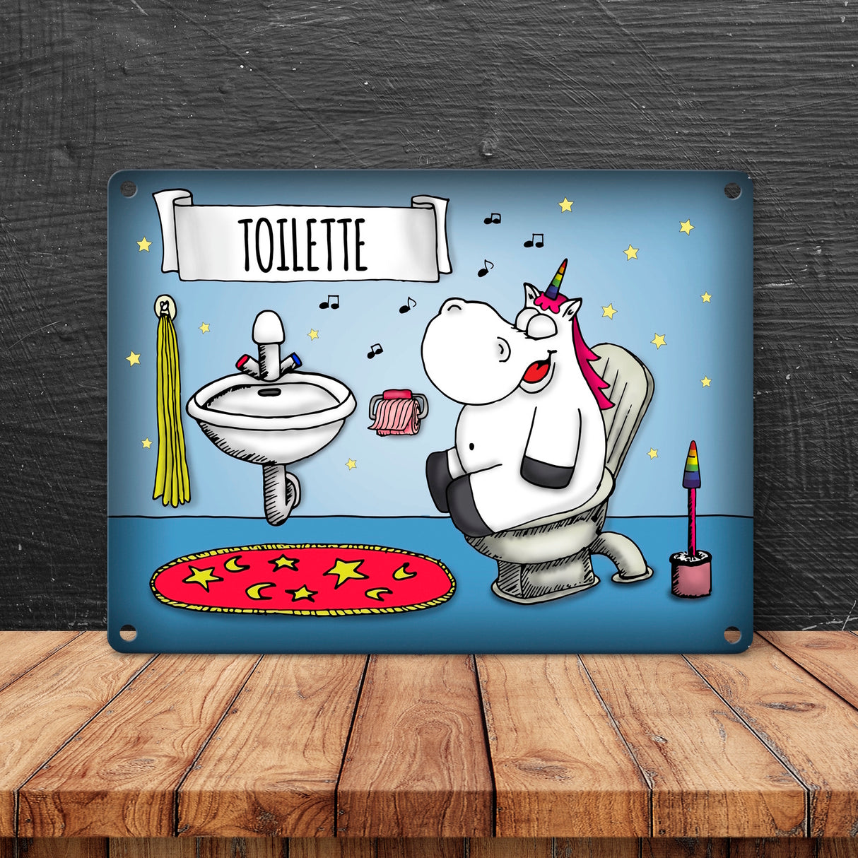 Honeycorns Metallschild mit Einhorn Toilette Motiv