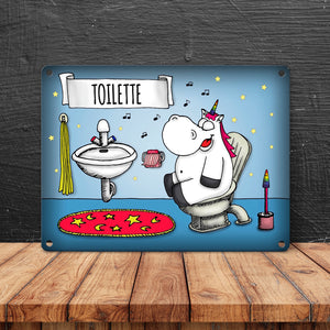 Honeycorns Metallschild mit Einhorn Toilette Motiv