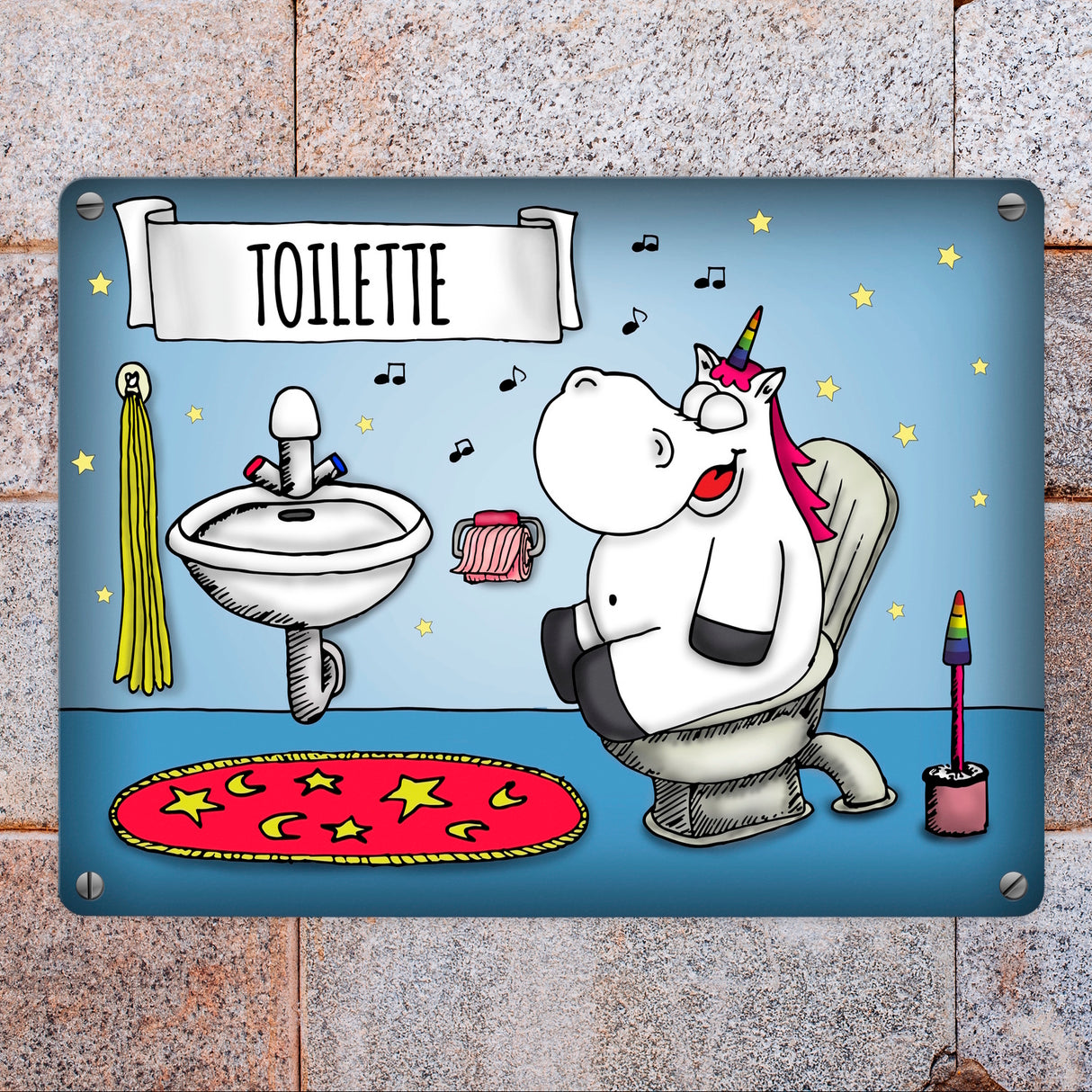 Honeycorns Metallschild mit Einhorn Toilette Motiv