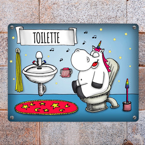 Honeycorns Metallschild mit Einhorn Toilette Motiv