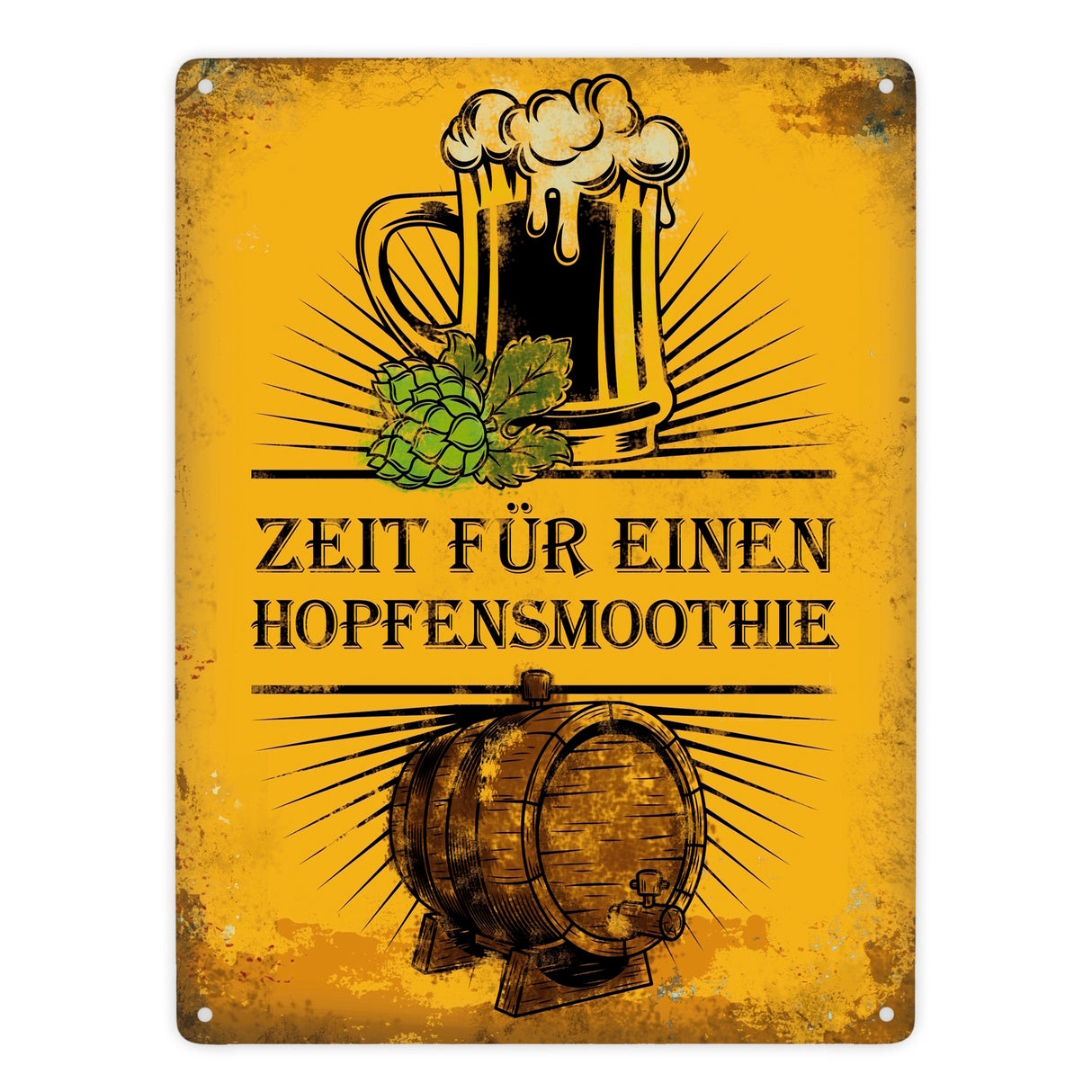 Metallschild mit Bier Motiv und Spruch: Zeit für einen Hopfensmoothie