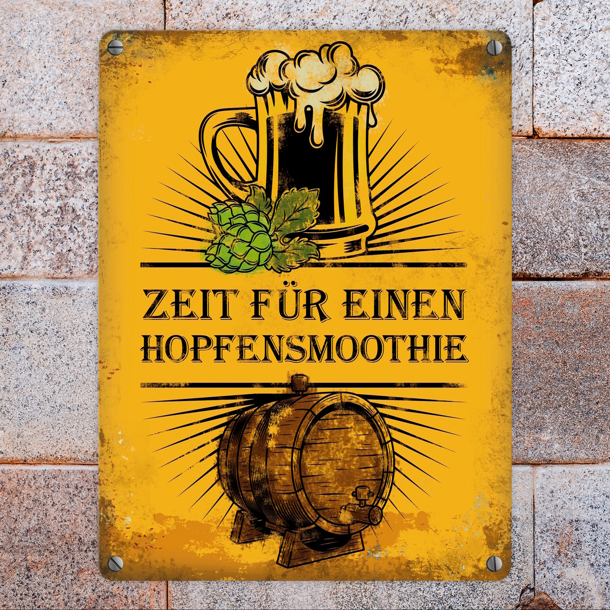 Metallschild mit Bier Motiv und Spruch: Zeit für einen Hopfensmoothie