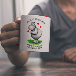 Nilpferd Kaffeebecher mit Spruch: Ich liebe dich aus vollem Hintern…