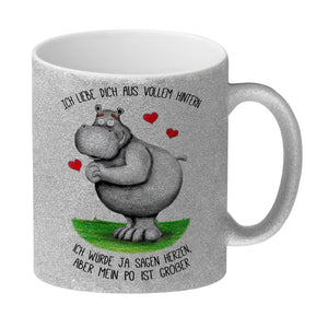 Nilpferd Kaffeebecher mit Spruch: Ich liebe dich aus vollem Hintern…