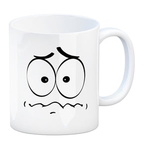 Tassengesichter Kaffeebecher mit ängstliches Gesicht Motiv