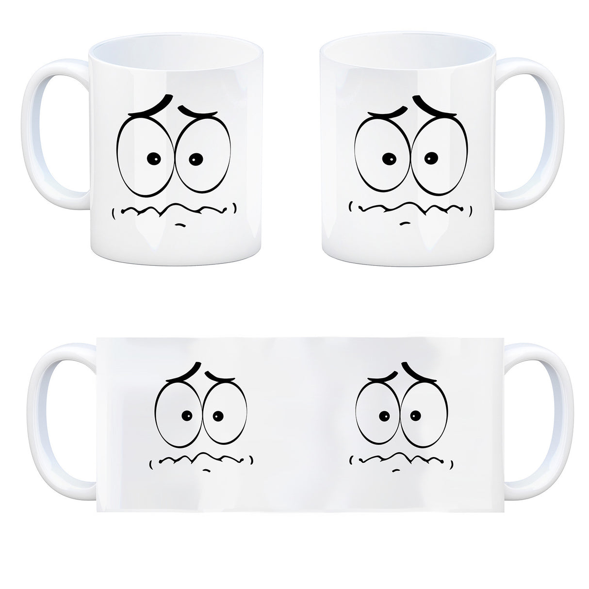 Tassengesichter Kaffeebecher mit ängstliches Gesicht Motiv