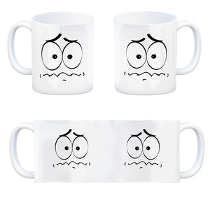Tassengesichter Kaffeebecher mit ängstliches Gesicht Motiv