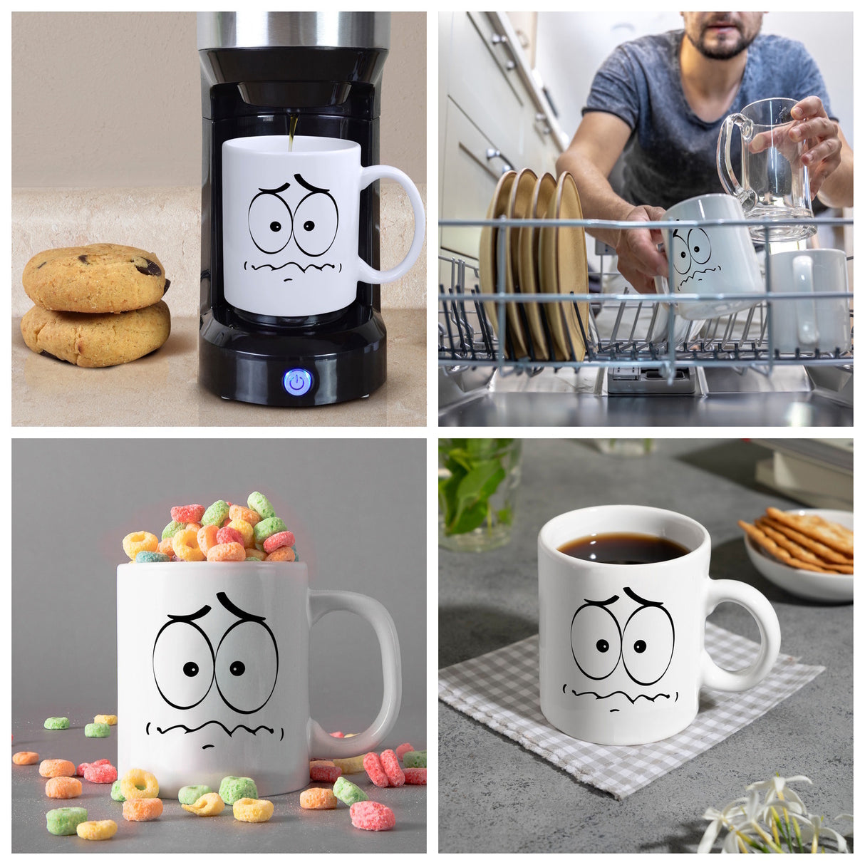 Tassengesichter Kaffeebecher mit ängstliches Gesicht Motiv