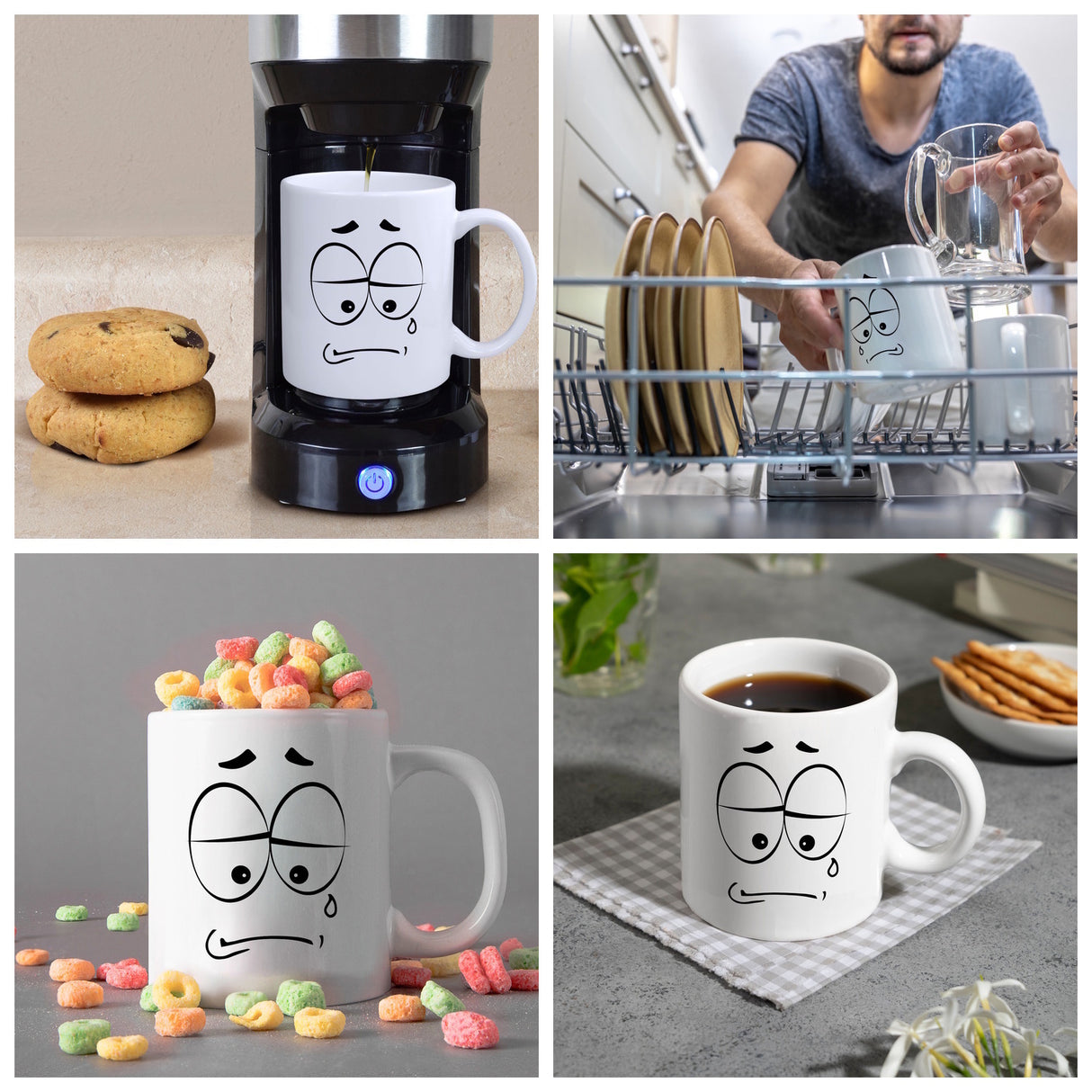 Tassengesichter Kaffeebecher mit trauriges Gesicht Motiv