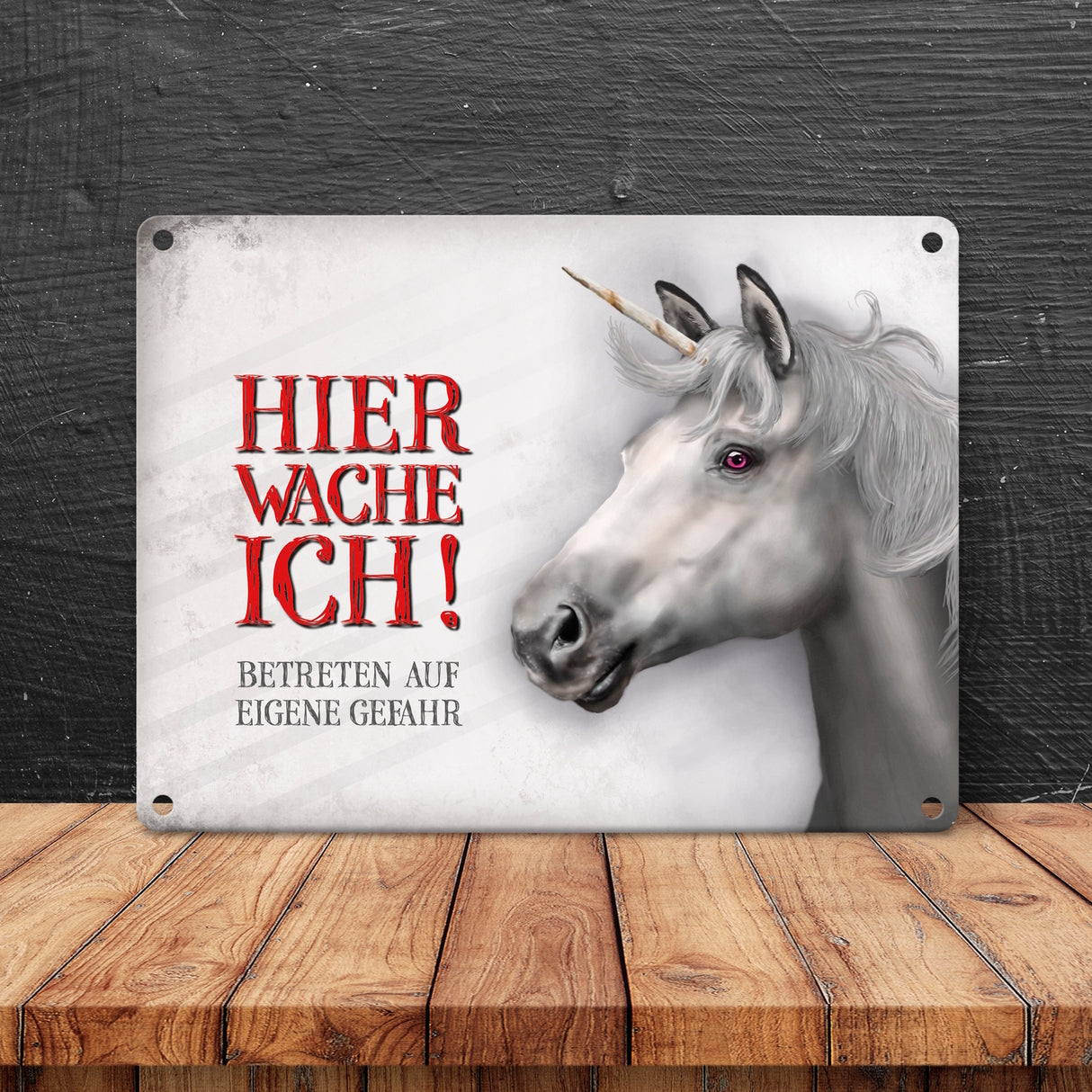 Hier wache ich! Einhorn Metallschild