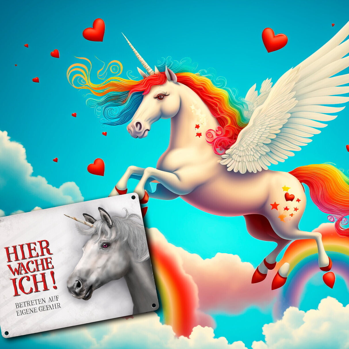 Hier wache ich! Einhorn Metallschild
