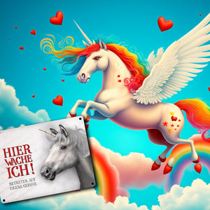 Hier wache ich! Einhorn Metallschild
