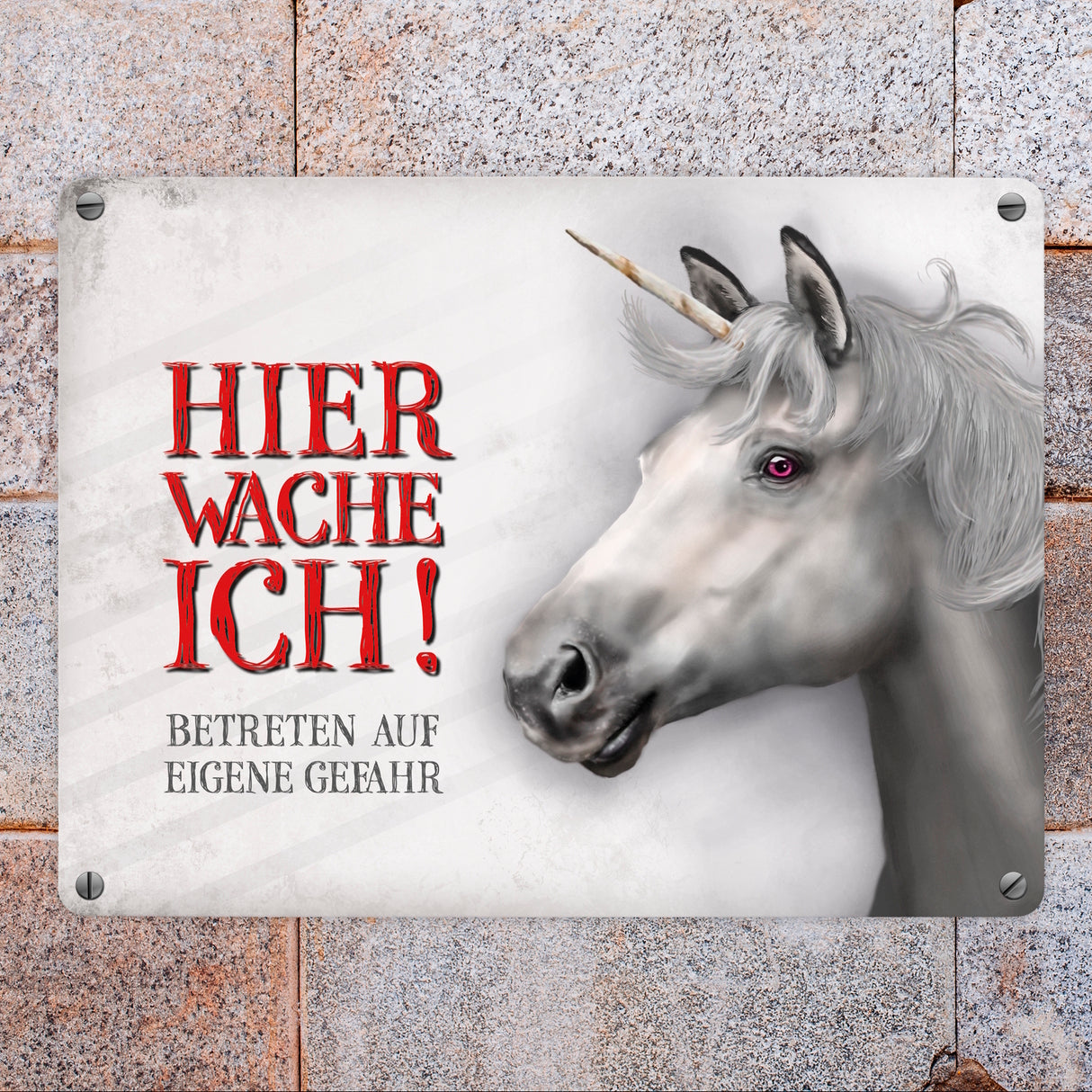 Hier wache ich! Einhorn Metallschild