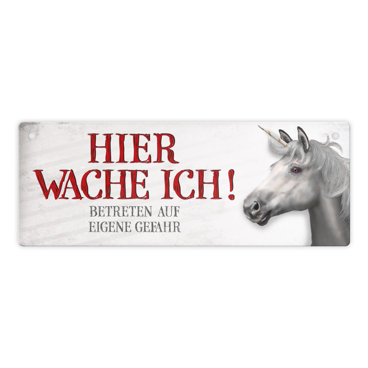 Metallschild mit Einhorn Motiv und Spruch: Betreten auf eigene Gefahr ...