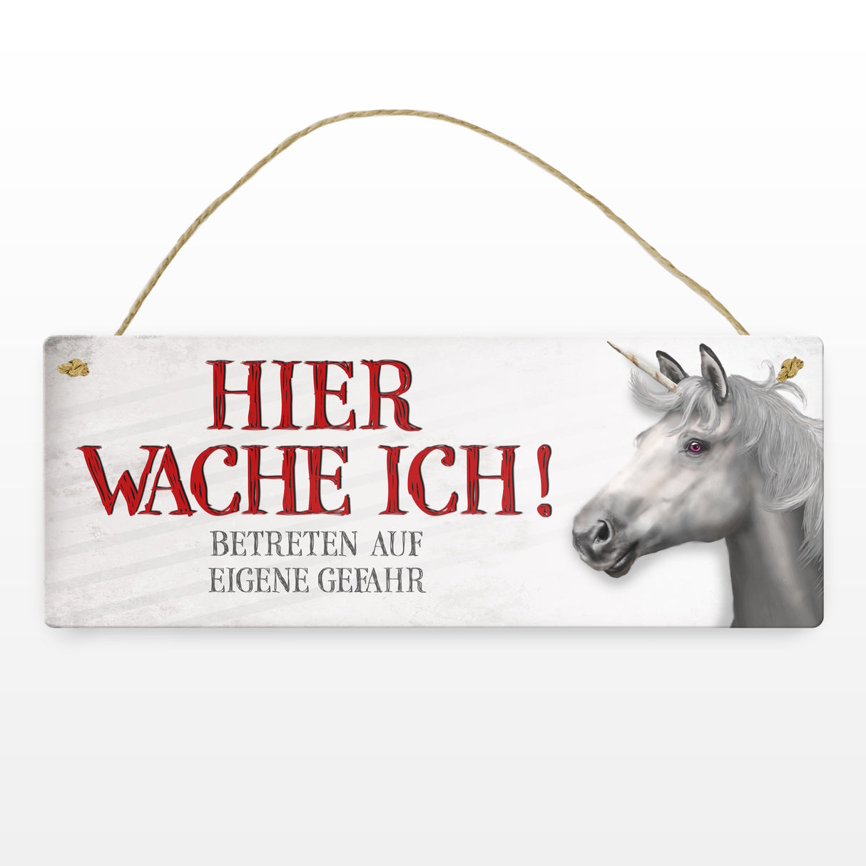 Metallschild mit Einhorn Motiv und Spruch: Betreten auf eigene Gefahr ...