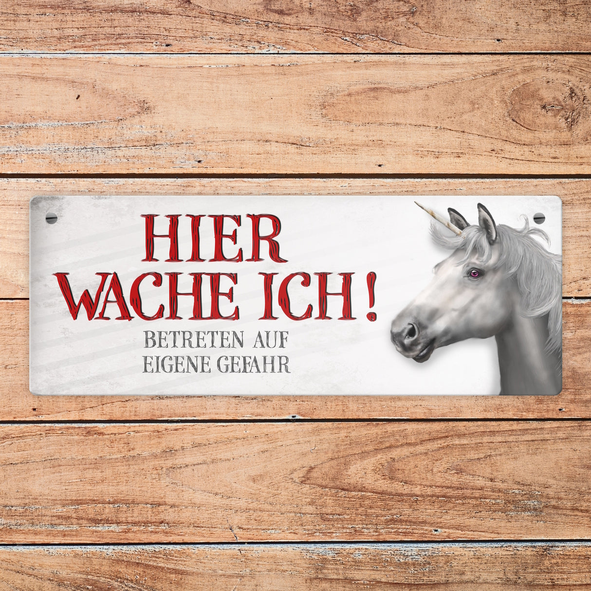 Metallschild mit Einhorn Motiv und Spruch: Betreten auf eigene Gefahr ...