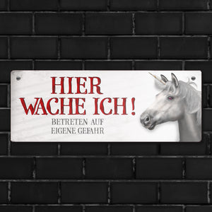Metallschild mit Einhorn Motiv und Spruch: Betreten auf eigene Gefahr ...