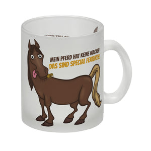 Kaffeebecher mit Pferde Motiv und Spruch: Mein Pferd hat keine Macke. Das ...