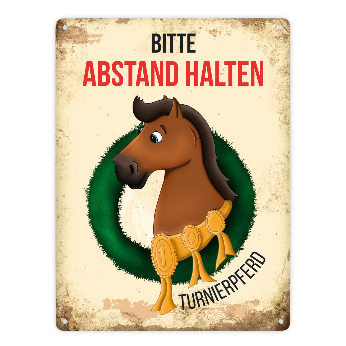 Metallschild mit Turnierpferd Motiv für Pferdeanhänger - Hängerschild, Anhängerschild, Pferd