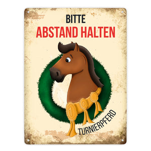 Metallschild mit Turnierpferd Motiv für Pferdeanhänger - Hängerschild, Anhängerschild, Pferd