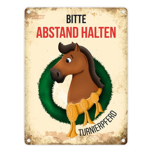 Metallschild mit Turnierpferd Motiv für Pferdeanhänger - Hängerschild, Anhängerschild, Pferd