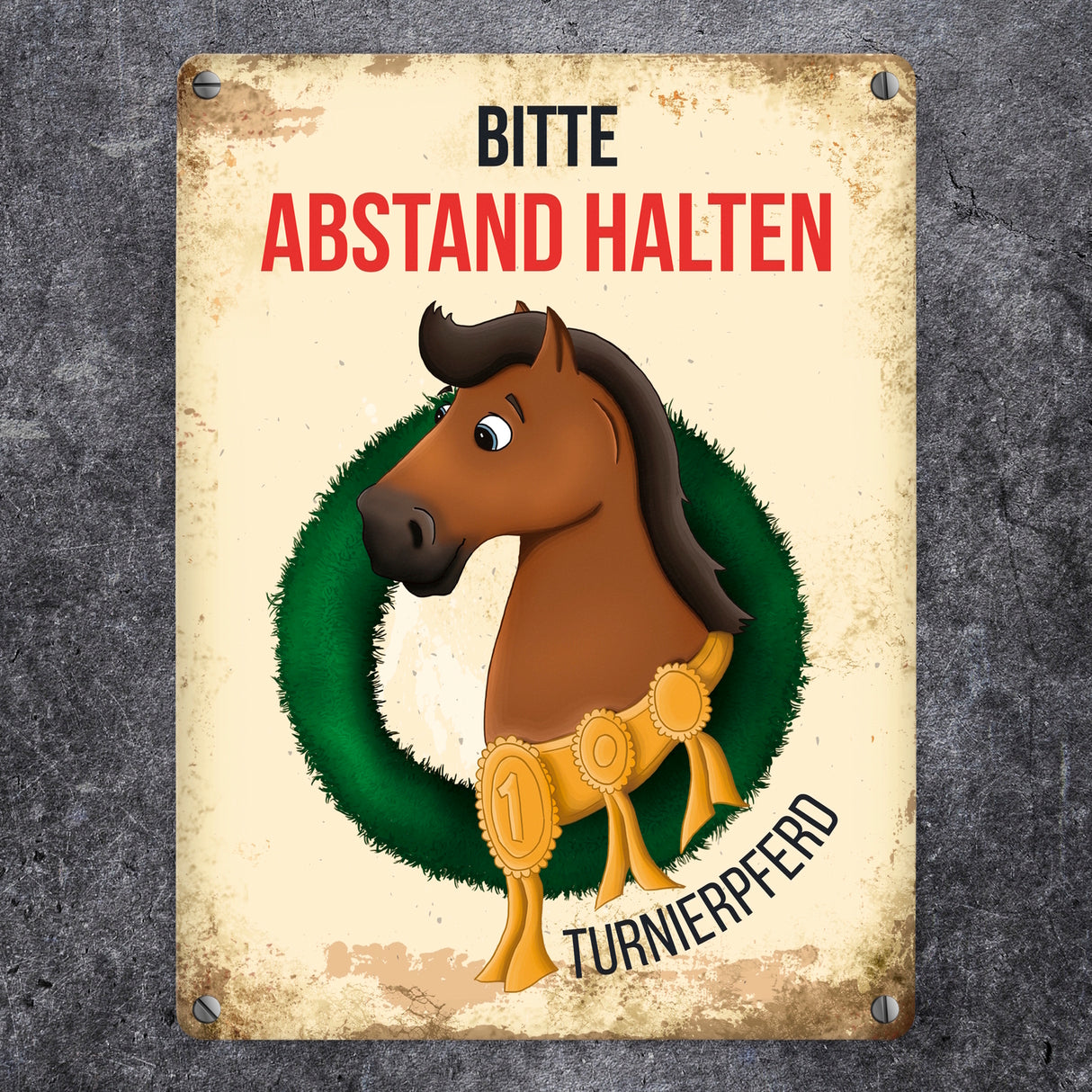 Metallschild mit Turnierpferd Motiv für Pferdeanhänger - Hängerschild, Anhängerschild, Pferd