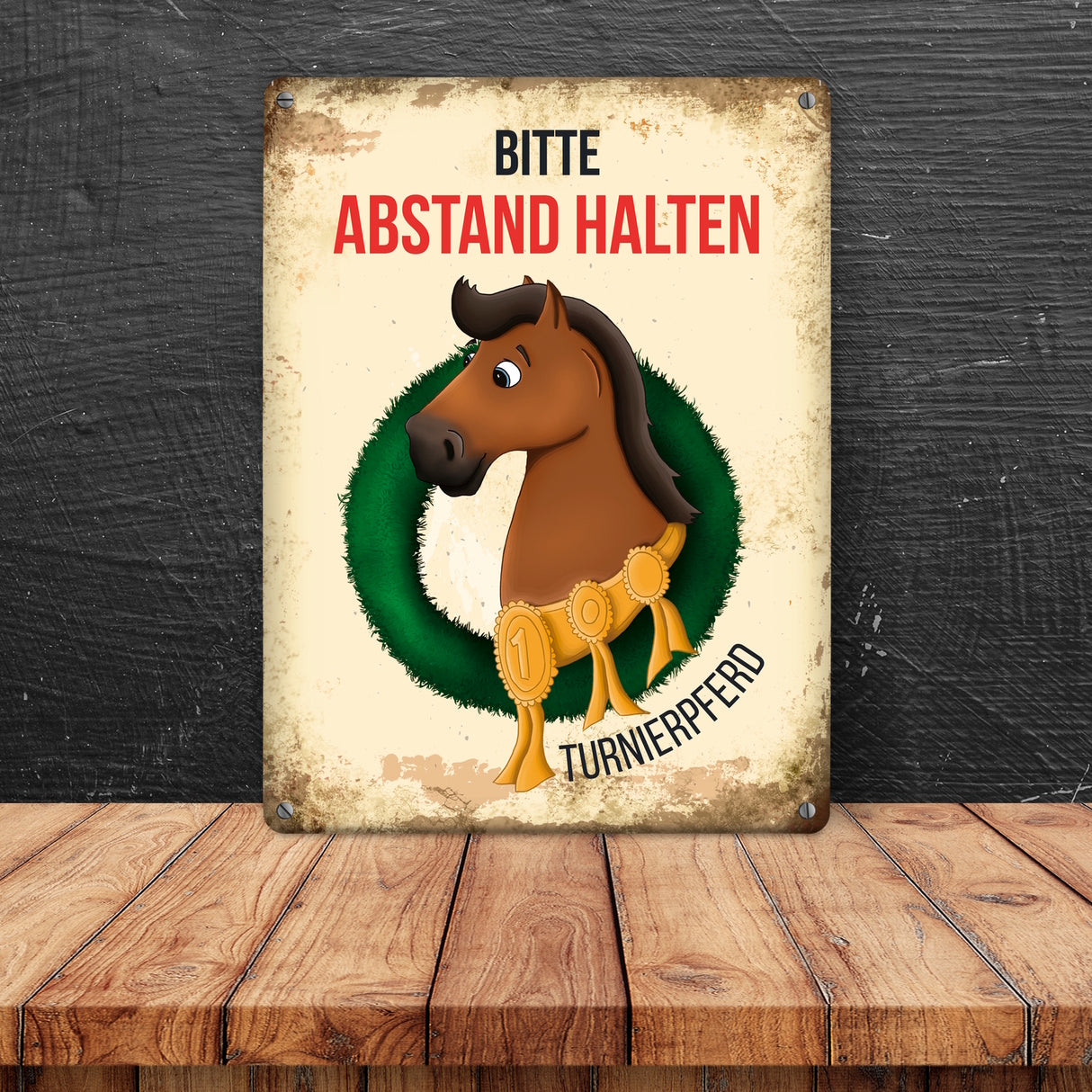 Metallschild mit Turnierpferd Motiv für Pferdeanhänger - Hängerschild, Anhängerschild, Pferd