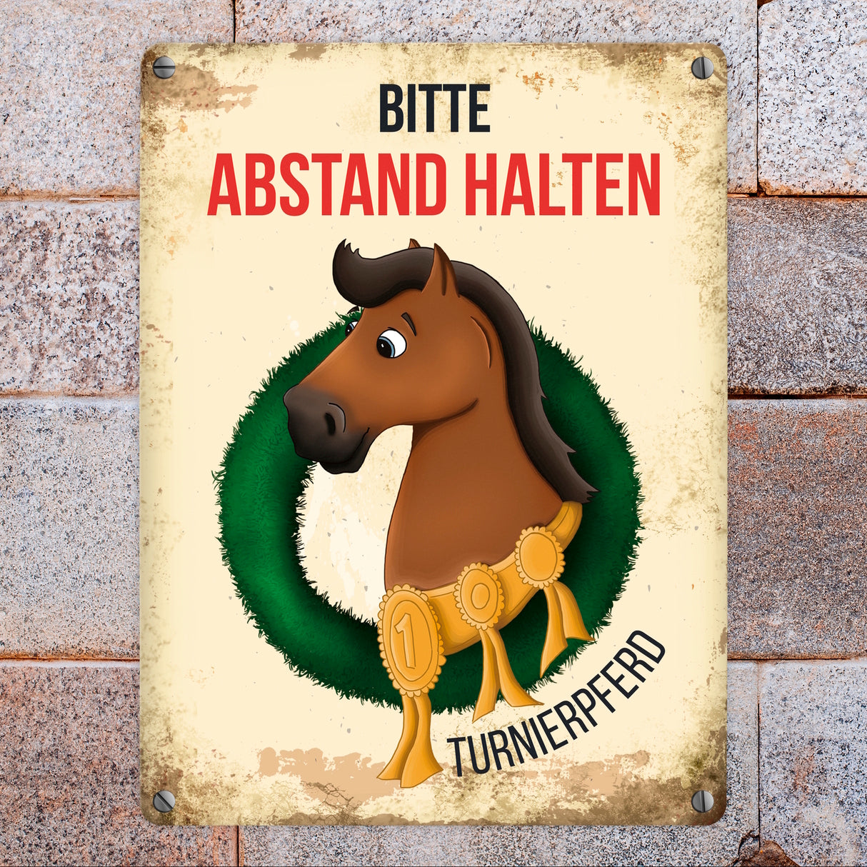 Metallschild mit Turnierpferd Motiv für Pferdeanhänger - Hängerschild, Anhängerschild, Pferd